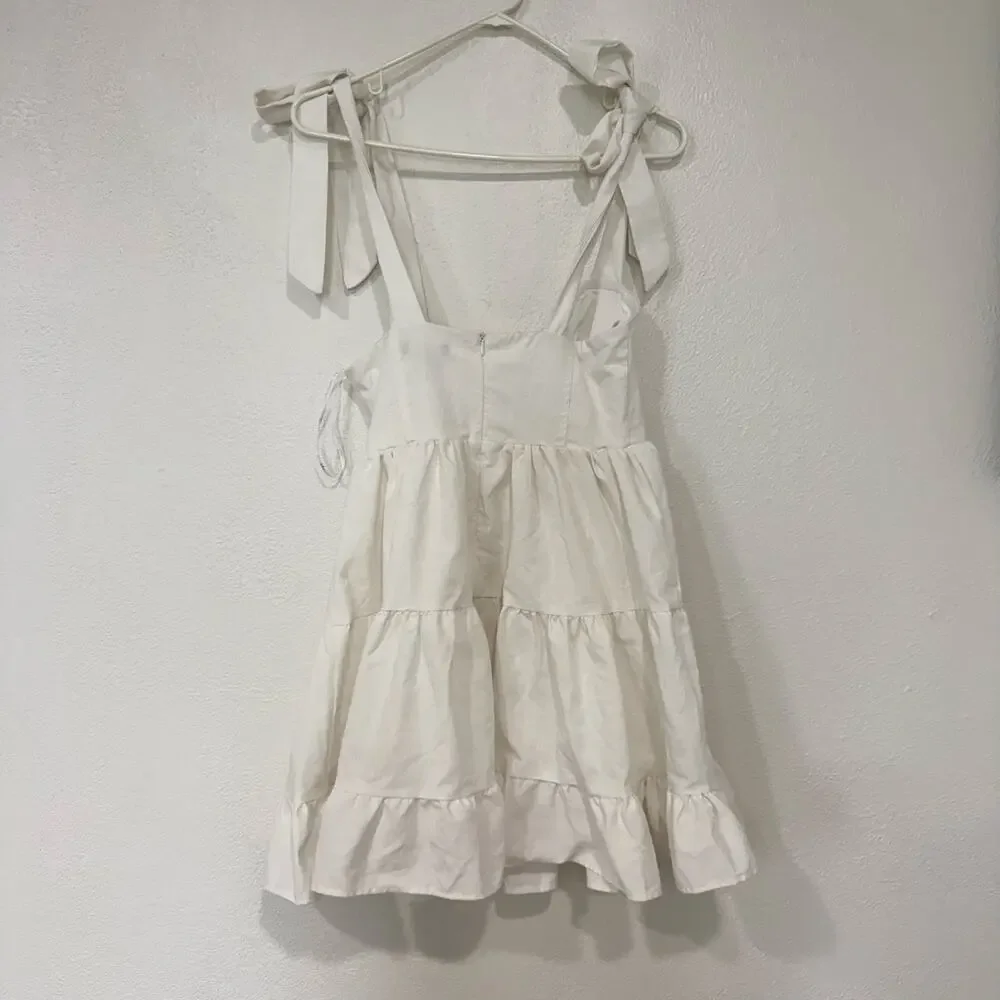 Lulus Tier-ly Delightful White Tie-Strap Tiered Bustier Mini Dress Size Small - Picture 7 of 12